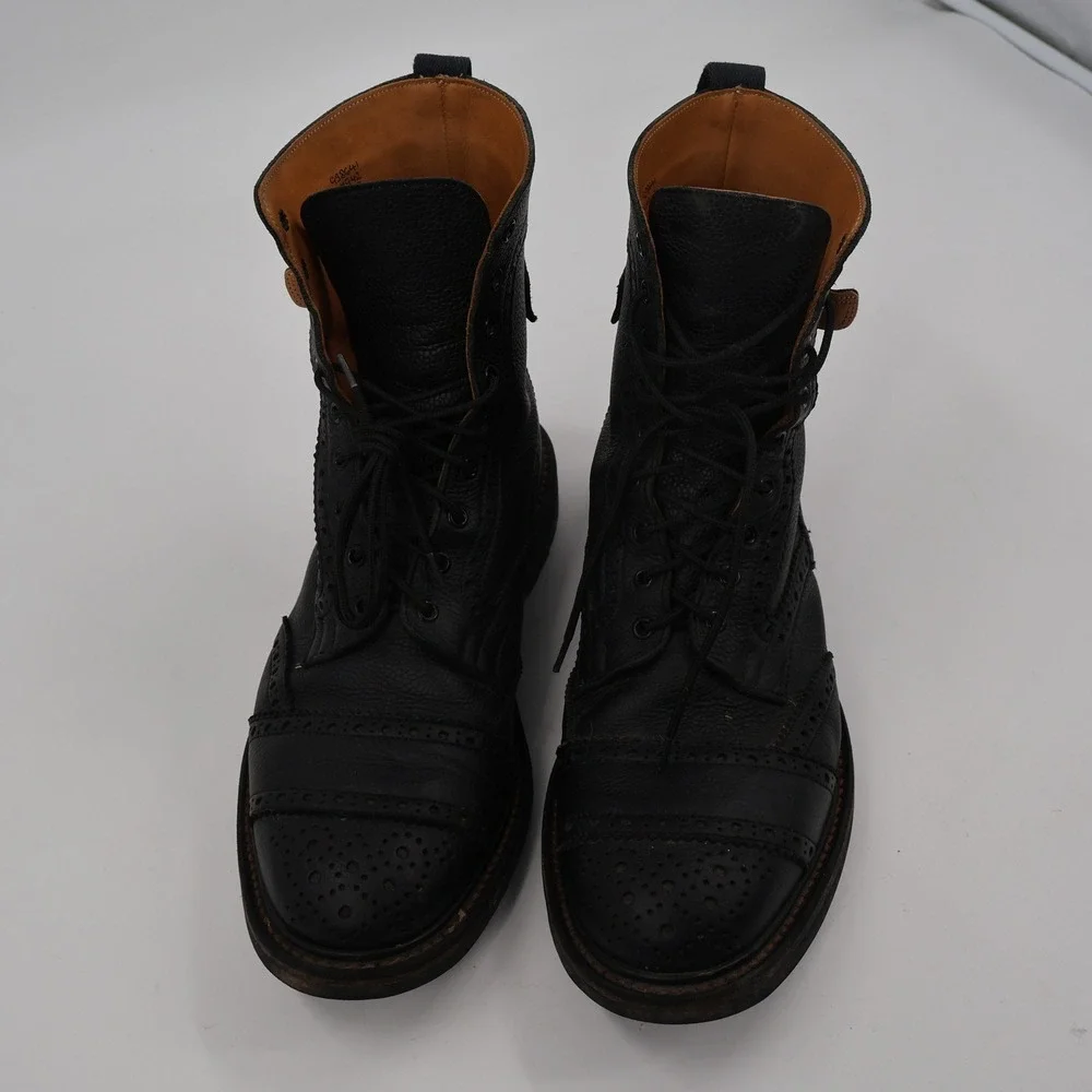 Tricker's Belstaff M7942 Brogue Boots Mens 12 Black Pebble Leather Wingtip UK 12